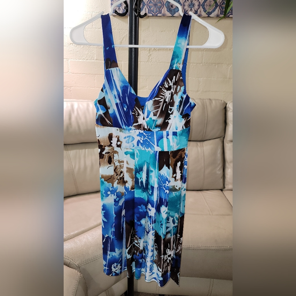 "Bisou Bisou" size 6 dress multi color blues/greens/brown/white